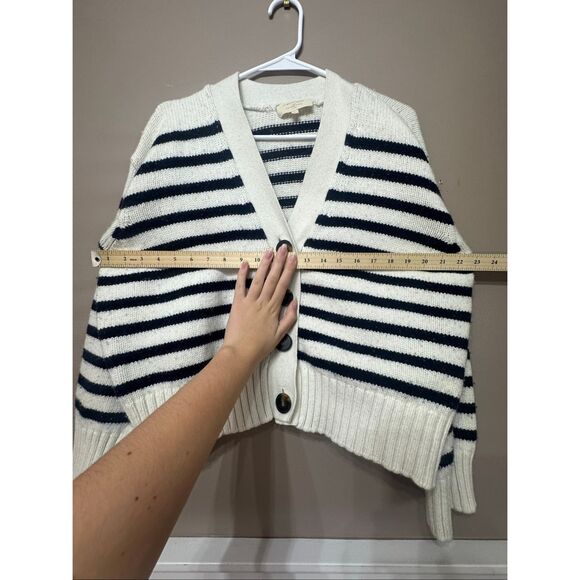 La Maille Sézane Blue & White Striped Fishermancore Nautical Button Up Cardigan - Picture 7 of 11